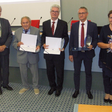 Obr.: Prezident ZSVTS spolu s ocenenými propagátormi, zľava: Dušan Petráš, Milan Klubal, Ján Takács, Miloš Mičian, Katarína Pupáková