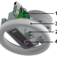 Obr. 1 Robotický nástroj na skenovanie obrazu robotického zvárania: 1. Rpi 3B+, 2. Rpi Cam V3, 3. LED Light ring, 4. 2D laserový skener
