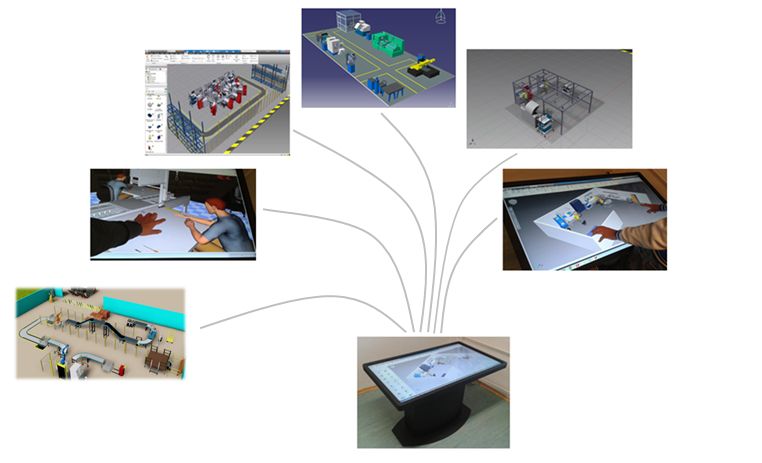 Obr. 3: Príklad tvorby 3D modelov v prostredí pomocou multidotykovej technológie Multi-Touch Plus