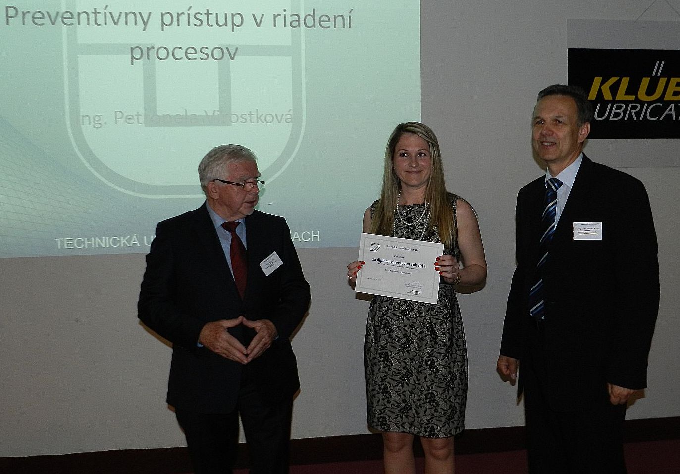 Obr. 2 Ing. Ing. Petronela Virostoková získala Cenu za diplomovú prácu 2014