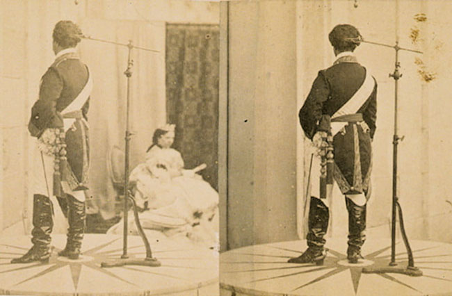 Obr. 1 Klasická fotografia (vľavo) a fotografia, ktorú zhotovil François Willeme pomocou 24 kamier.