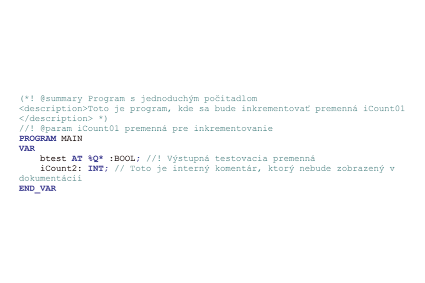 Obr. 1 Príklad použitia značiek v jazyku ST v prostredí TwinCAT pre program MAIN