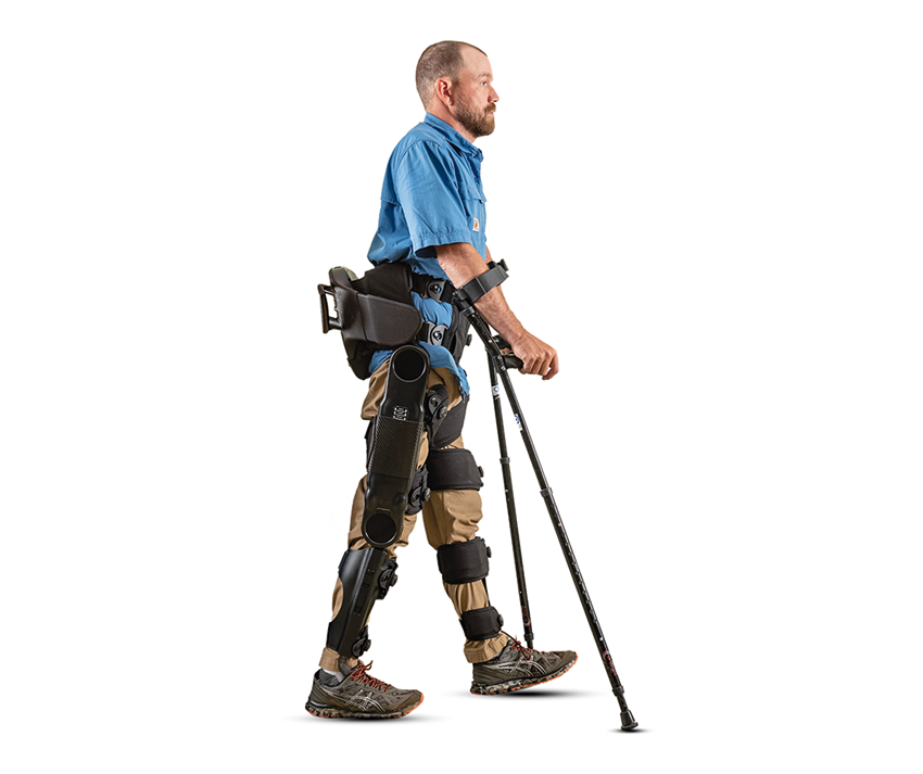 Obr.: Ekso Indego® Personal je poháňaný exoskeleton, ktorý pomáha pacientom s poruchami mobility samostatne chodiť.