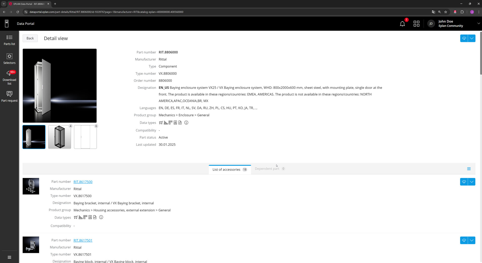 Obr. 2 Spoločnosť Rittal uložila do Eplan Data Portal dáta približne 7 300 zariadení.
