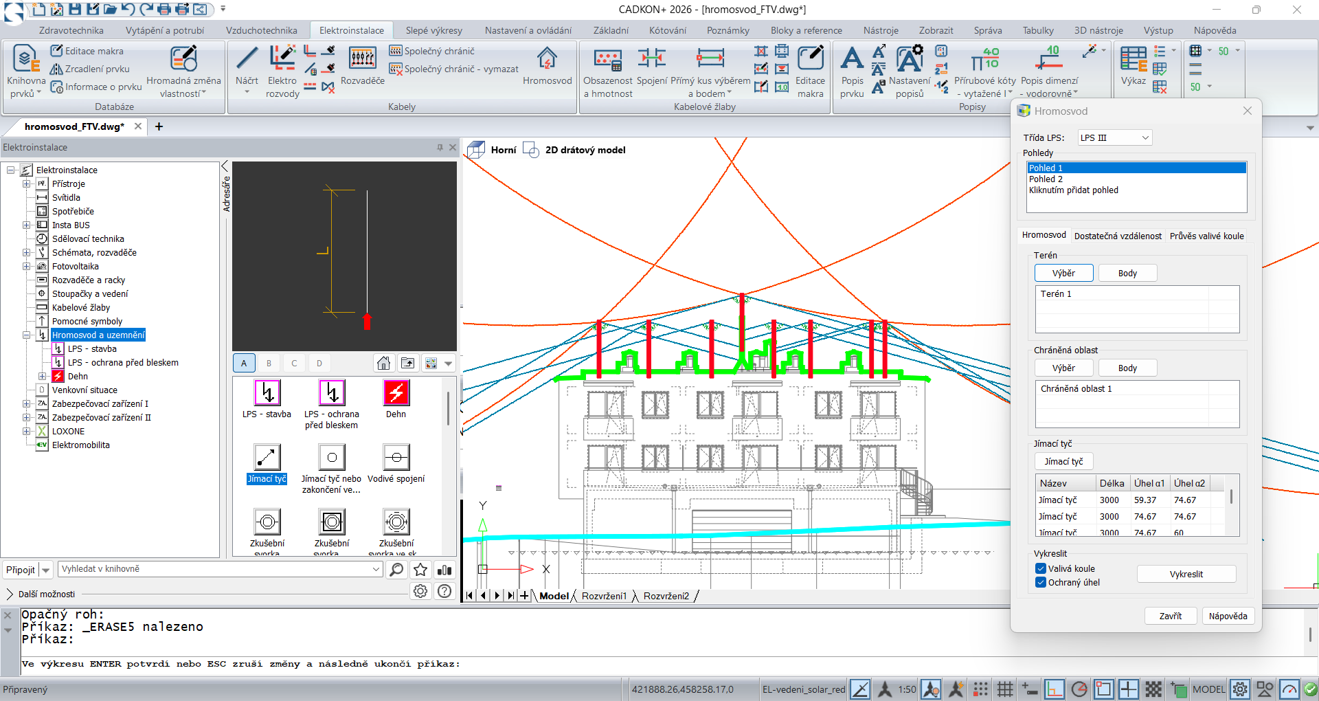 Obr. 1 Automatické vykreslenie valivej gule a ochranného uhla