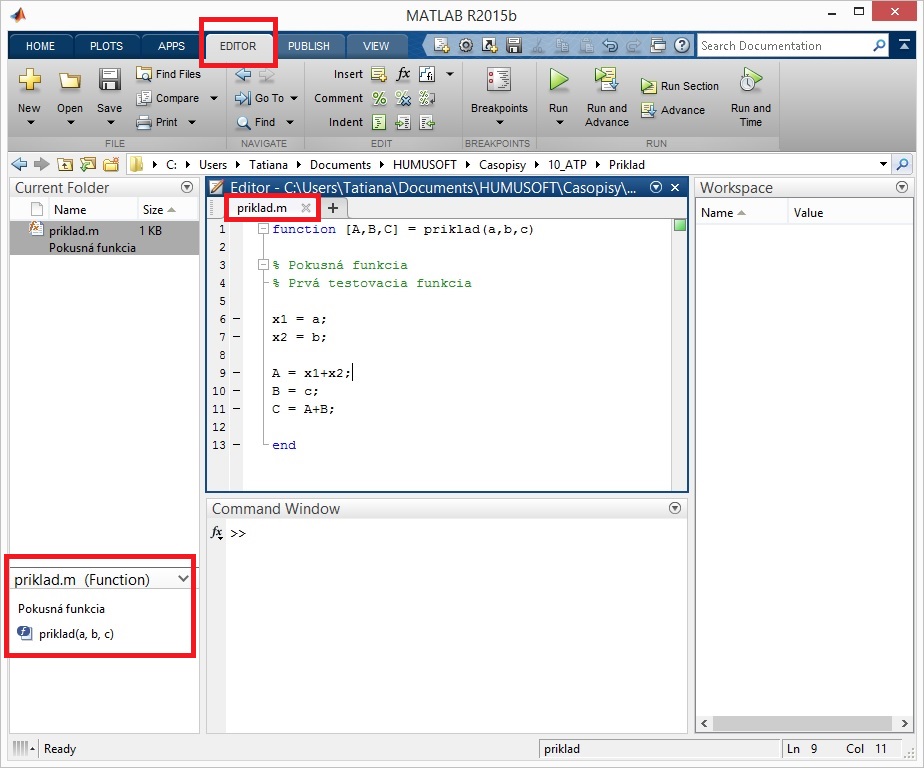 Ladenie skriptu - krokovanie, debugging v matlabe - Obr1