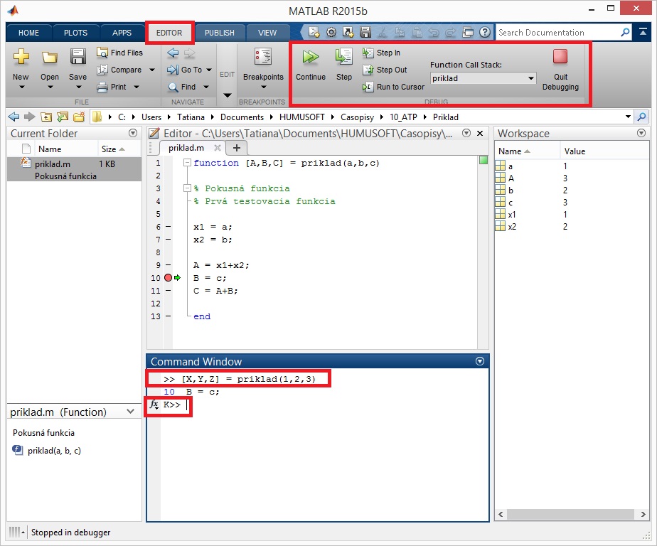 Ladenie skriptu - krokovanie, debugging v matlabe - Obr3