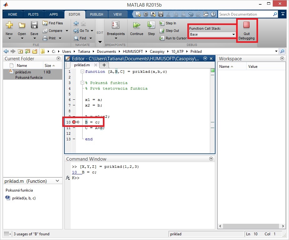 Ladenie skriptu - krokovanie, debugging v matlabe - Obr5