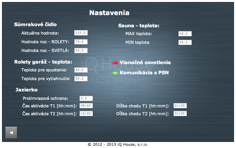 Obr. Nastavení parametrů